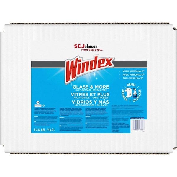 Windex Liquid Glass and Surface Cleaner, 5 gal, Blue, Unscented, Bag 696502 - main