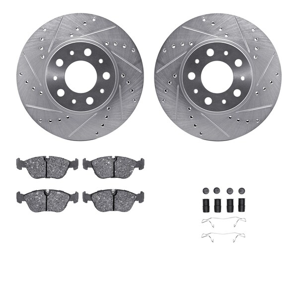 Dynamic Friction Co DFC Rotors-Drilled & Slotted-Silver w/ EURO 5000 Ceramic Brake Pads Incl Hdw 7612-27022 - main