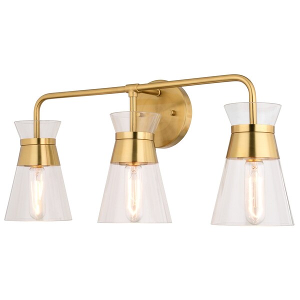 Vaxcel Harper 23.5 in W 3-Light Brass Gold Mid-Century Modern Bathroom Vanity Light Wall Fixture W0470R - main