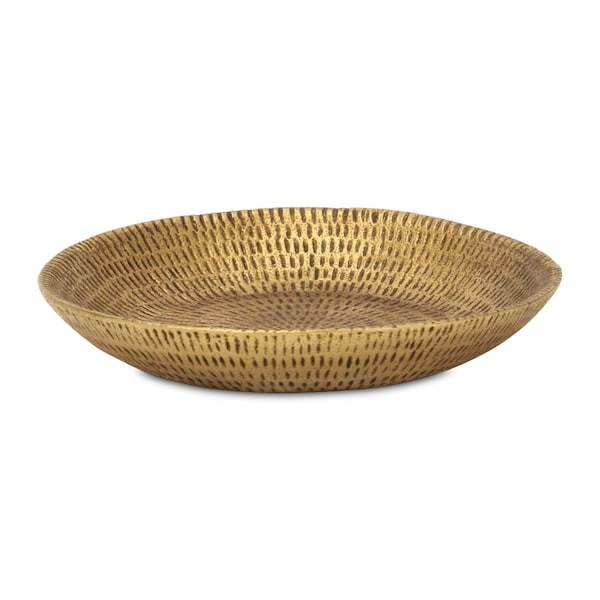 Homeroots 10in Gold Cast Iron Hammered Handmade Round Trinket Tray 634789 - main