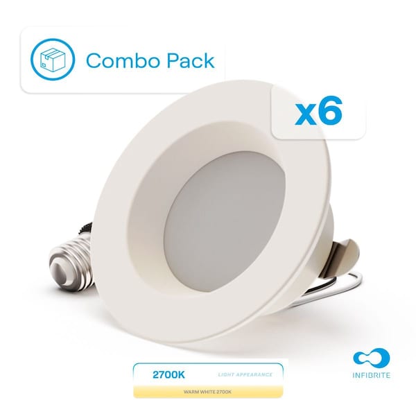 Infibrite 4 In. 2700K Soft White LED Retrofit Recessed Light 9W 750LM, Dimmable, Wet Rated, 6PK IB-005-2-9W-WH-6PK - main