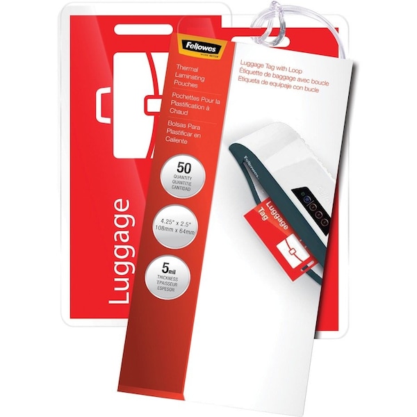 Fellowes LAMINATING POUCHES, 5 MIL, 4.25in X 2.5in, GLOSS CLEAR, 50PK 52034 - main