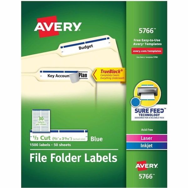 Avery TrueBlock File Folder Labels, 2/, PK1500 5766 - main