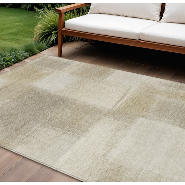 Homeroots 10' X 14' Taupe Geometric Washable Indoor Outdoor Area Rug 608788 - main