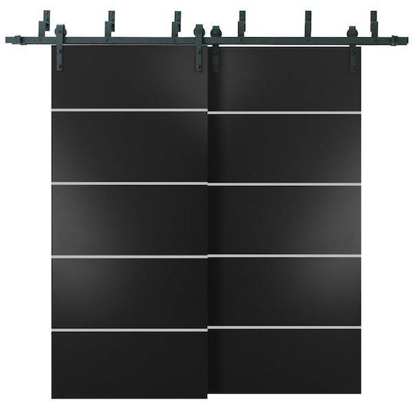 Sartodoors Sliding Closet Barn Bypass Doors with Hardware, Planum 0210 Black Matte, Sturdy 6.6ft Rails Hardwar PLANUM0210BBB-BLK-7284 - main