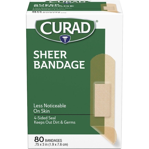 Curad Sheer Bandage Strips, 3/4"X3", Clear, PK80 CUR02279RB - main