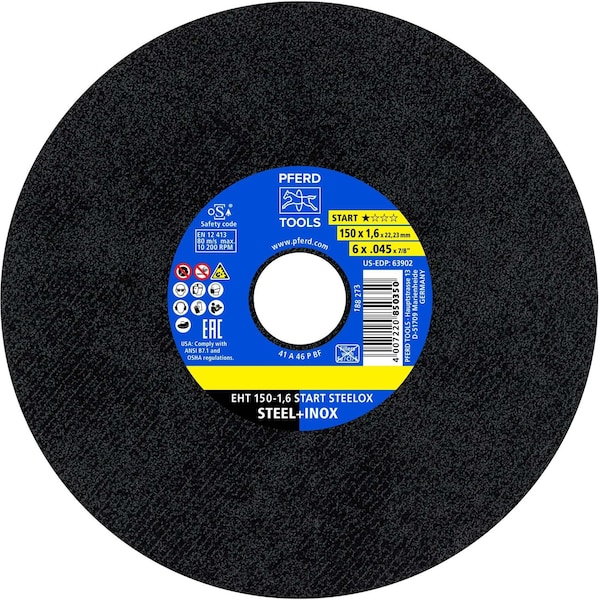 Pferd Cut-Off Wheel, 6 in x .045 x 7/8, START STEELOX, T1, Aluminum oxide, 25PK 63902 - main