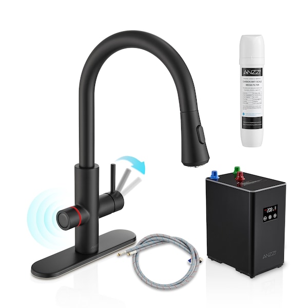 Anzzi Sunset 4-in-1 Single Handle 17.5 in. Faucet with Boiler Tank and Filter in Matte Black KF-AZ401MB - main