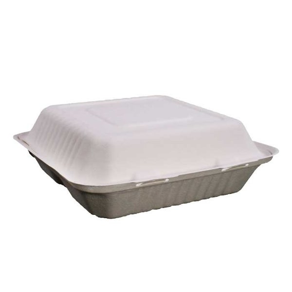 Kitch 24/7 Disposables White Compostable 3 Compartment Molded Fiber Hinged Container, 9 x 9 inch, 200PK KC-9X9-3CHC-NPAW - main