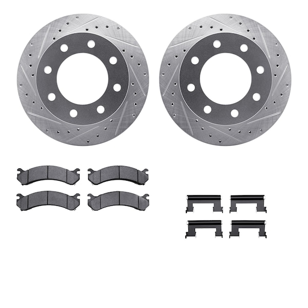 Dynamic Friction Co DFC Brake Rotor - Drilled & Slotted - Silver- Heavy Duty Brake Pad includes Hardware 7412-48025 - main