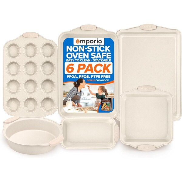 Emporio Kitchen Baking Pan Set, Oven Safe Tray, Up To 450 Deg F, White, 6PK EMPKW44H - main
