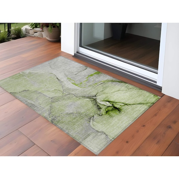 Homeroots 3' X 5' Green Abstract Washable Non Skid Indoor Outdoor Area Rug 559688 - main