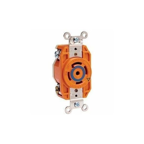 Leviton Flanged Locking Receptacle, L21-30R, 30 A, 120/208V AC, Three Phase, 4 Pole, Flush Mount, Orange 2810-IG - main