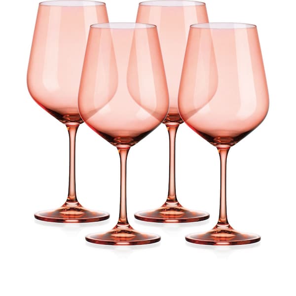 Homeroots Set of Four Coral Crystal Balloon Bowl Stemmed Red Wine Glass 485153 - main