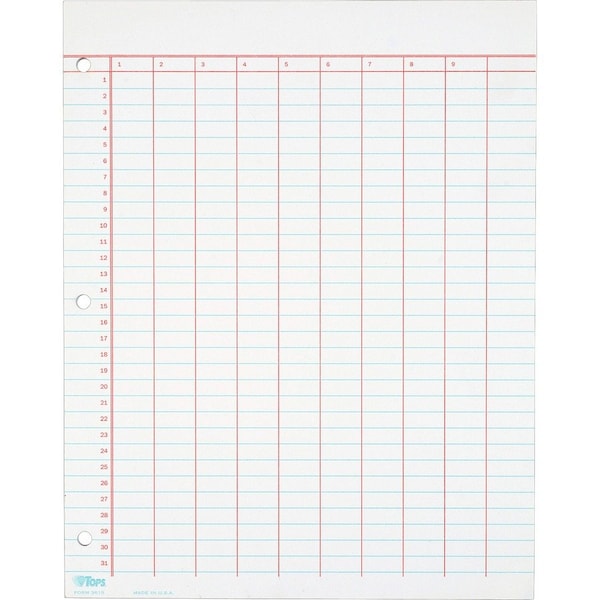 Tops Business Forms TOPS, DATA PAD W/NUMBERED COLUMN HEADINGS, 11 X 8.5, WHITE, 50PK 3619 - main