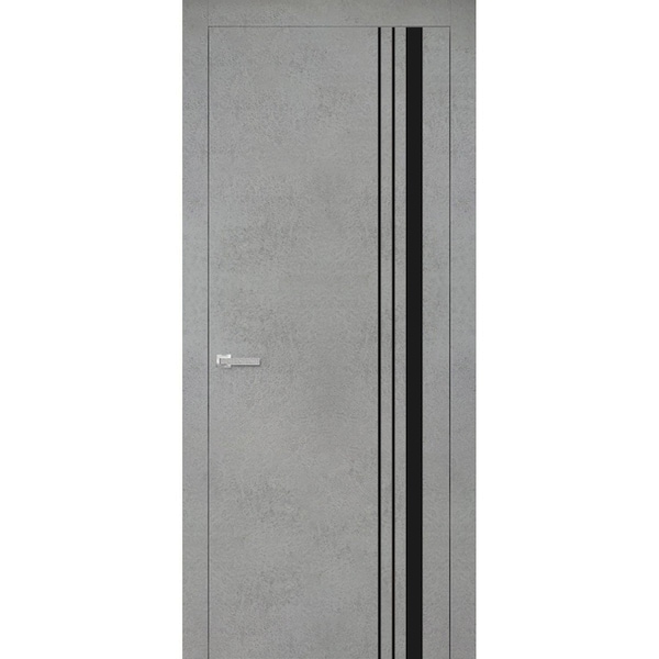 Sartodoors Modern Wood Interior Door with Hardware, Planum 0011 Concrete and Aluminum Strips, Single Panel Fra PLANUM0011ID-BTN-3284 - main