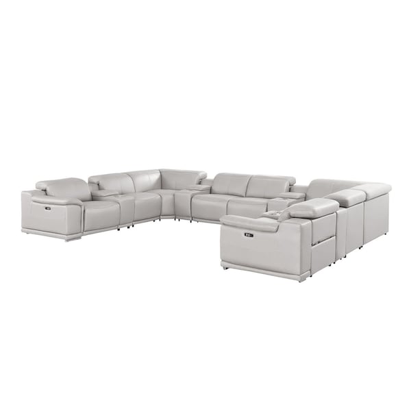 Homeroots Ash Gray Leather Power Reclining U Shaped Twelve Piece Corner Sectional With Console 643940 - main