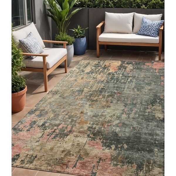 Homeroots 5' X 8' Sage Gray And Pink Abstract Washable Indoor Outdoor Area Rug 606123 - main