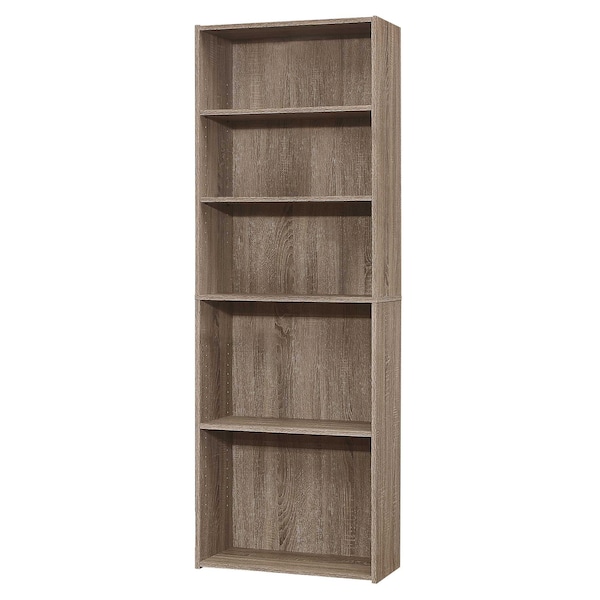 Homeroots 71" Taupe Distressed Wood Adjustable Five Tier Bookcase 355725 - main