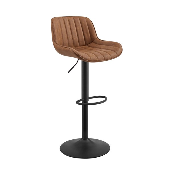 Homeroots Set of Two 31" Brown And Black Faux Leather And Steel Swivel Low Back Adjustable Height Bar Chairs 524979 - main