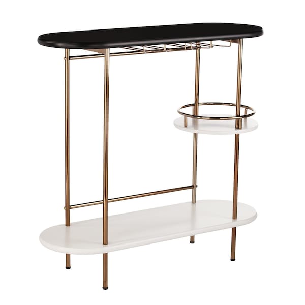 Homeroots Gold Black and White Metal Oval Bar Cart With Wine Storage 402550 - main