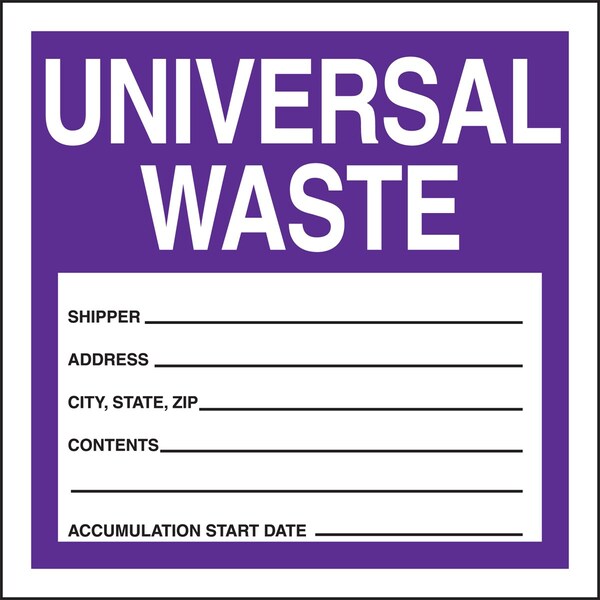 Accuform UNIVERSAL WASTE, Adhesive Poly, 4 in x 4 in, Adhesive MHZW17EVP - main