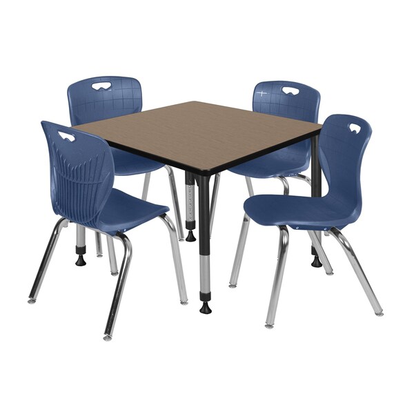 Regency Square Kee Adjustable Classroom Table W/ 4 Andy Stack Chairs, 36 in W, 30 in L, Noble Oak TB3636NOAPBK40NV - main