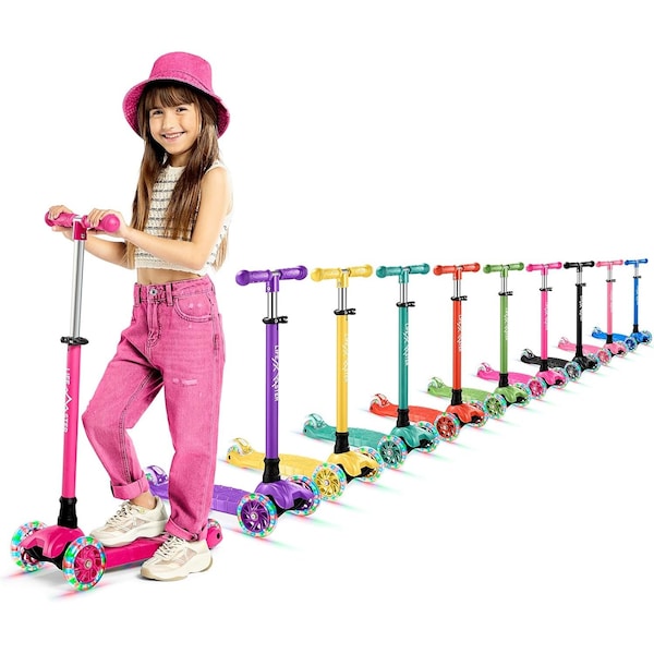 Lifemaster Kids 3-Wheel Scooter with LED Wheels, Adjustable Handlebar, Indoor/Outdoor Pink, 1 Count LIFSCTPIK - main