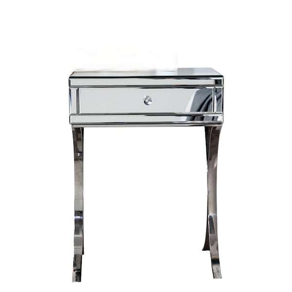 Homeroots 24" Stainless Steel and Mirror Nightstand 475782 - main