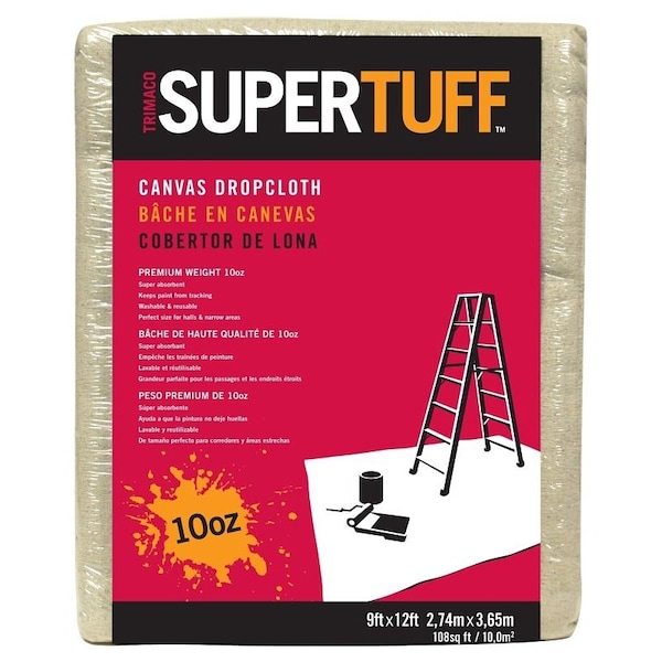Triamco Trimaco SUPERTUFF Drop Cloth, 12 ft L, 9 ft W, Canvas, Tan 51121 - main