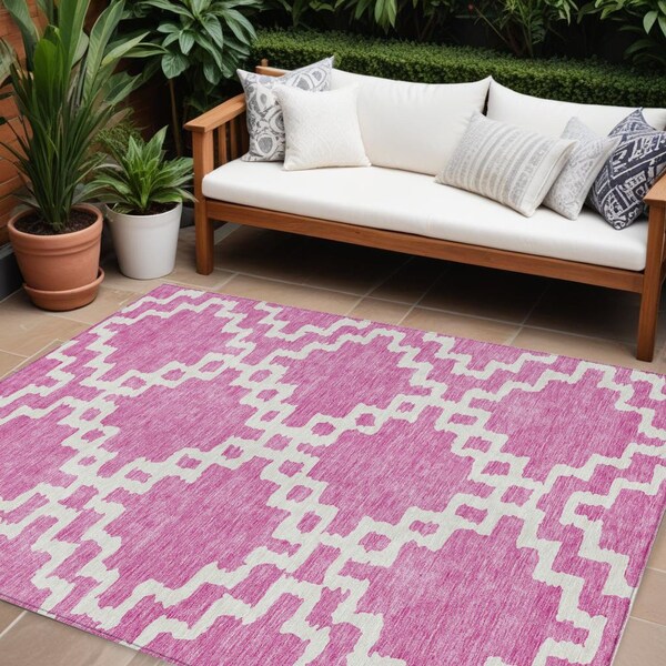 Homeroots 9' X 12' Blush And Ivory Geometric Washable Indoor Outdoor Area Rug 593754 - main