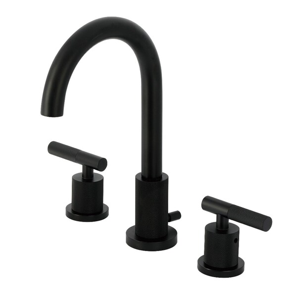 Kingston Brass Widespread Bathroom Faucet with Knurled Handle and Brass Pop-Up, Matte Black FSC8920KNL - main