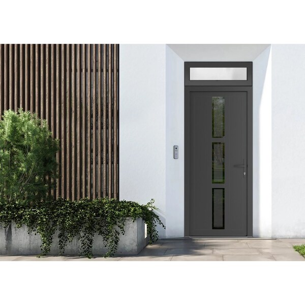 Vdomdoors Front Exterior Prehung Metal-Plastic Door Frosted Glass / MANUX 8112 Antracite / Office Commercial MANUX8112EXD-ANT-W32-H80+14-LH-I - main