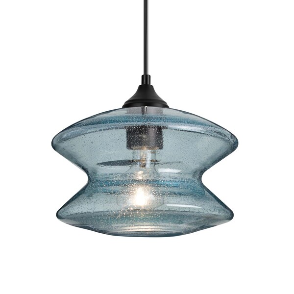Besa Lighting Besa Zen Outdoor Pendant, Blue Bubble, Black Finish, 1x 8W LED Filament OP-ZENBL-EDIL-BK - main