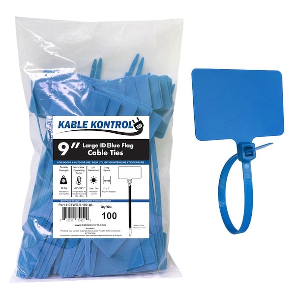 Kable Kontrol Identification & Tamper Proof Cable Zip Ties, 9 in L, Blue, Nylon Co-polymer, 80 lbs Strength CTWO-9-100-BL - main