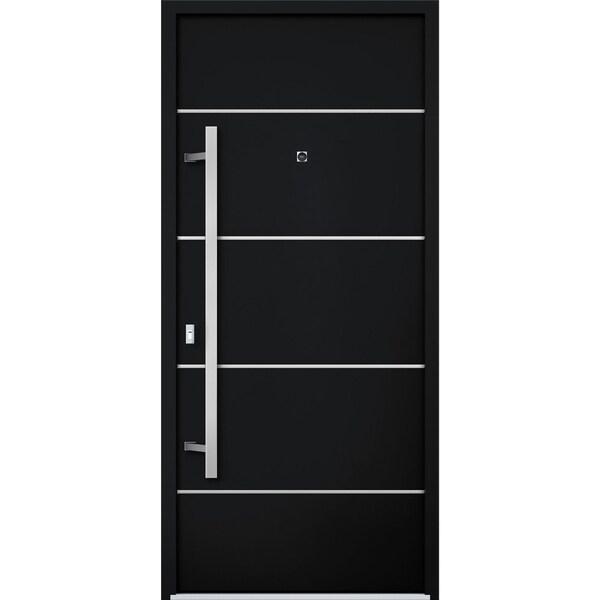 Vdomdoors Steel Door Deux 6083 Black Enamel Stainless Inserts Entry Door Painted W36xH80 Right hand Inswing DEUX6083EXD-BLK-W36 x H80-RH-I - main