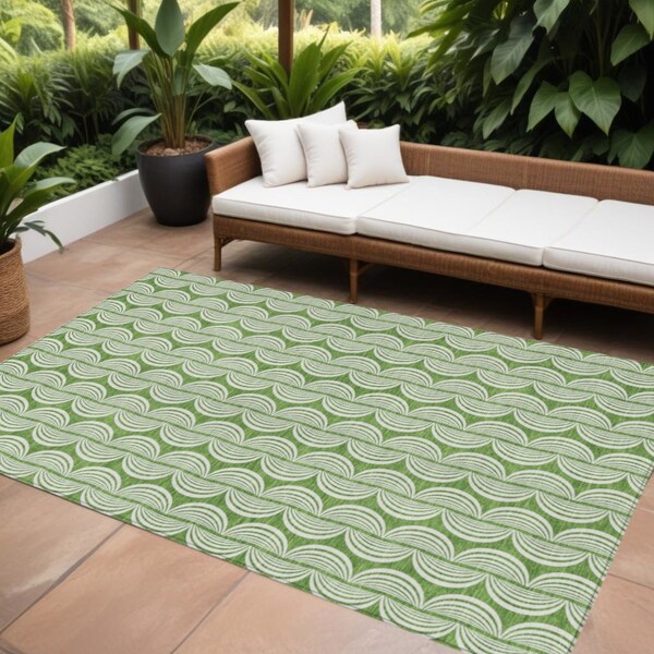 Homeroots 8' X 10' Green And Ivory Ogee Washable Indoor Outdoor Area Rug 601563 - main