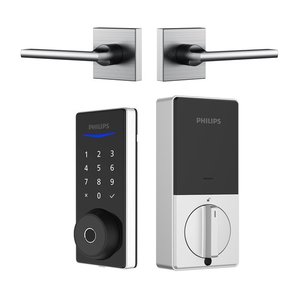 Philips Wi-Fi Smart Deadbolt Door Lock with Multiple Access Methods Including Fingerprint Reader with Lever BUN1040HWZLSN - main