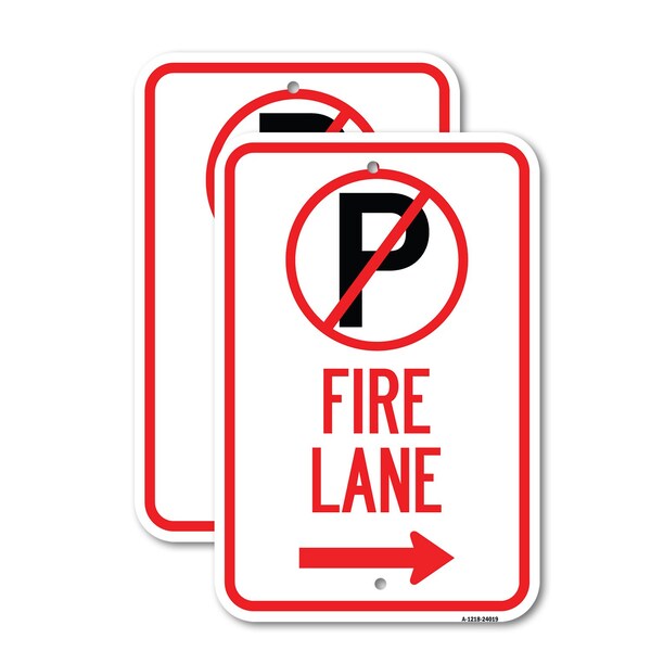 Signmission Fire Lane No Parking Symbol and Right Arrow, 12'' X 18'' 2 Signs, Heavy Gauge Aluminum, 2PK A-1218-2PACK-24019 - main