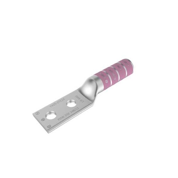 Burndy Compression Terminal, 1/0 AWG Cu, 2-Hole, 3/8 in Stud, 1 in Spacing, Long Barrel YA252TC38 - main