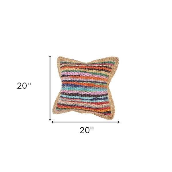 Homeroots Set of Two 20" Blue Red And Natural Striped Cotton And Jute Throw Pillows, 2PK 588355 - main