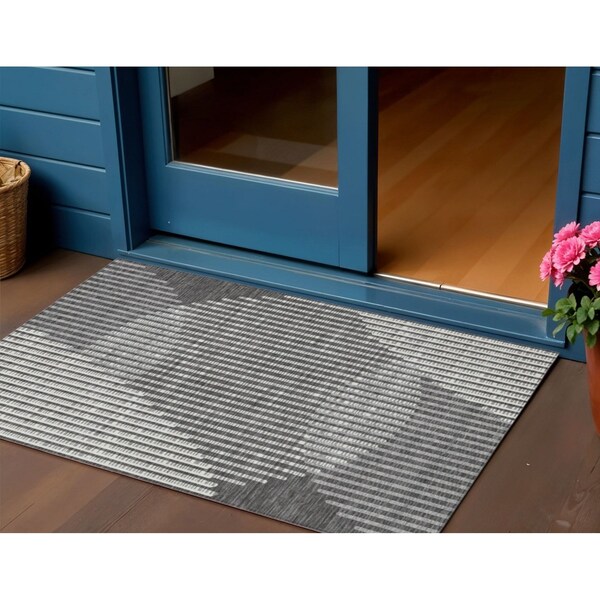 Homeroots 3' X 5' Charcoal And Ivory Geometric Washable Indoor Outdoor Area Rug 597619 - main
