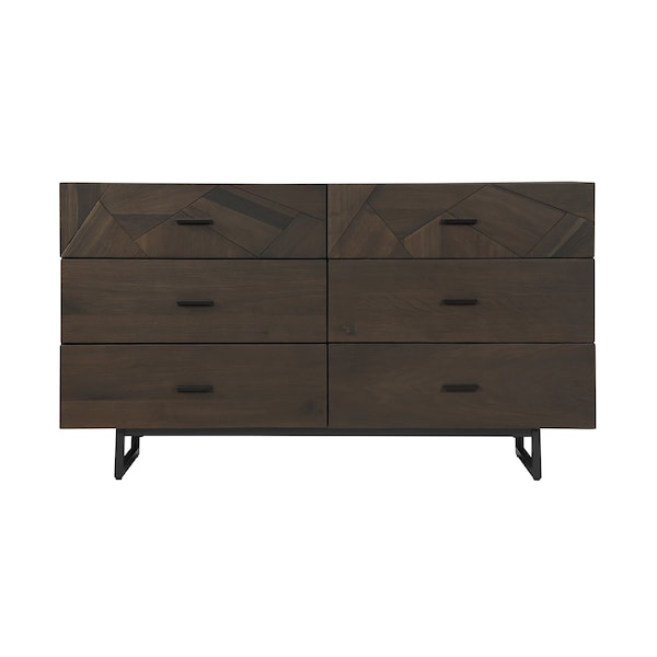 Homeroots 60" Dark Brown Solid Wood Six Drawer Double Dresser 518614 - main