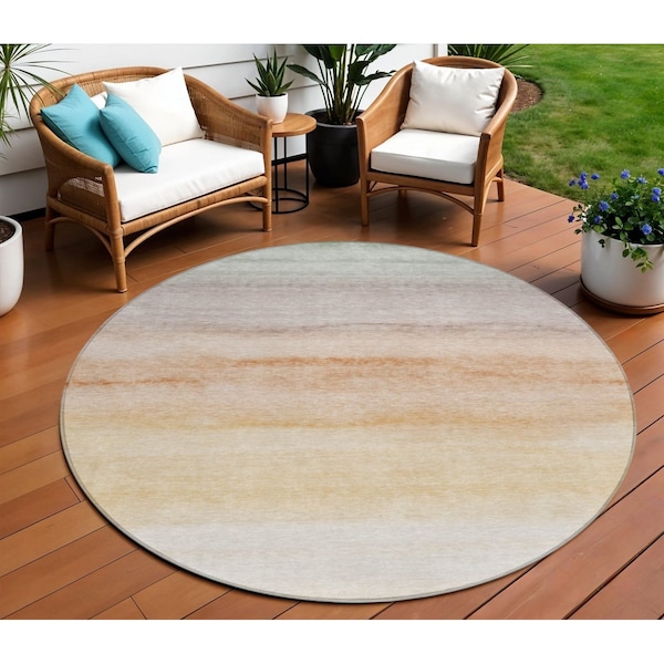 Homeroots 8' Coral Round Striped Washable Indoor Outdoor Area Rug 608147 - main