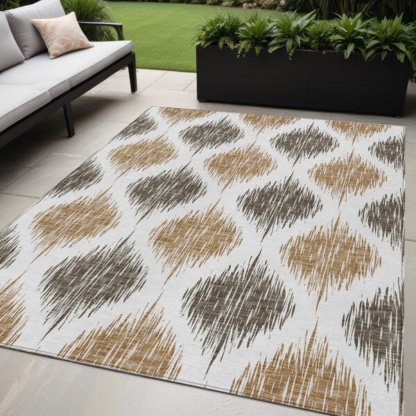 Homeroots 5' X 8' Chocolate And Ivory Ikat Washable Indoor Outdoor Area Rug 589087 - main