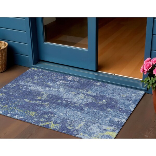 Homeroots 3' X 5' Navy Blue And Denim Blue Abstract Washable Indoor Outdoor Area Rug 610408 - main
