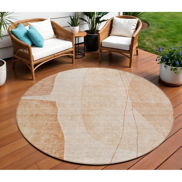 Homeroots 8' Terra Cotta Orange And Copper Round Abstract Washable Indoor Outdoor Area Rug 582046 - main
