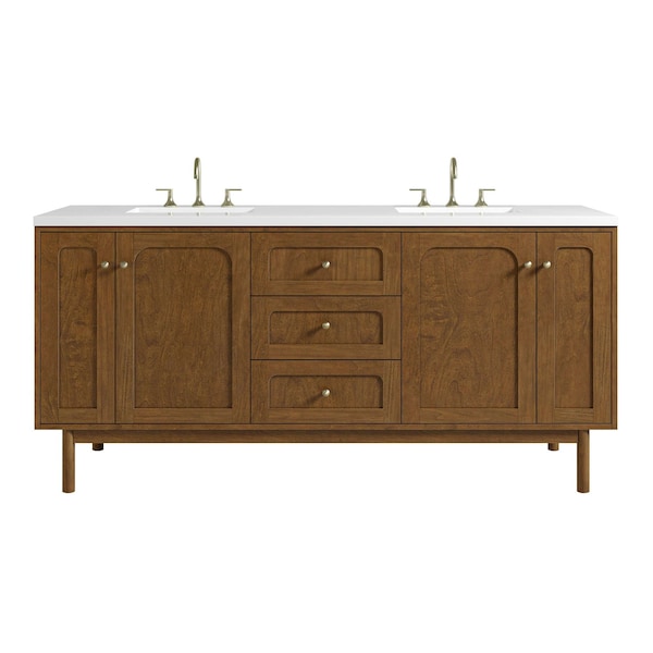 James Martin Vanities Laurent 72" Double Vanity, Honey Oak w/ 3 CM White Zeus Silestone Top 545-V72-HNO-3WZ - main