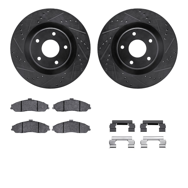 Dynamic Friction Co DFC Rotors-Drilled & Slotted-Black w/ EURO 5000 Ceramic Brake Pads Incl Hdw 8612-46008 - main