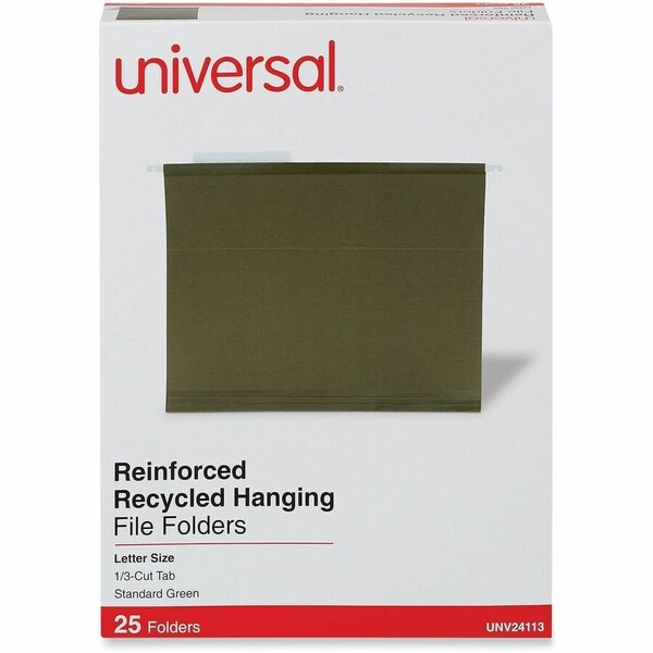 Universal Universal Reinforced Recycled Hanging Folder, 1/3 Cut, Letter, Standard Green, 25/Box UNV24113*** - main